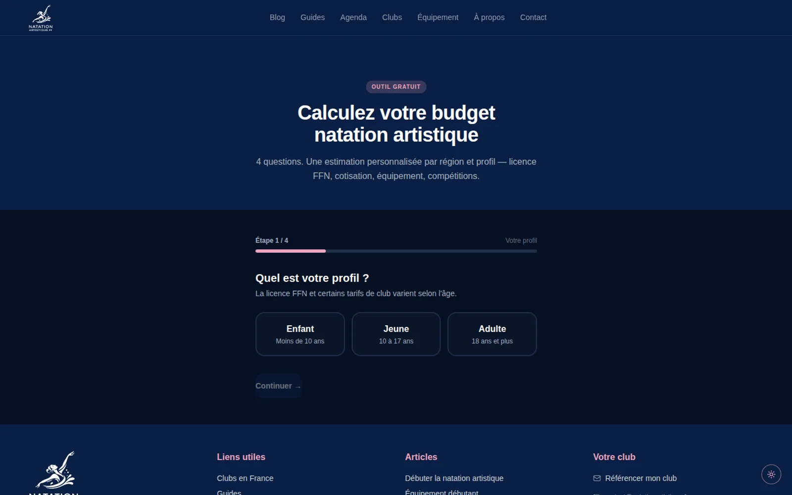 Calculateur de budget interactif pour la natation artistique