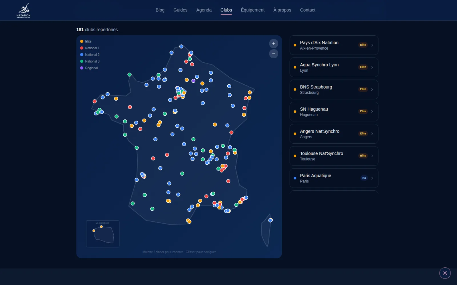 Carte interactive des clubs de natation artistique en France