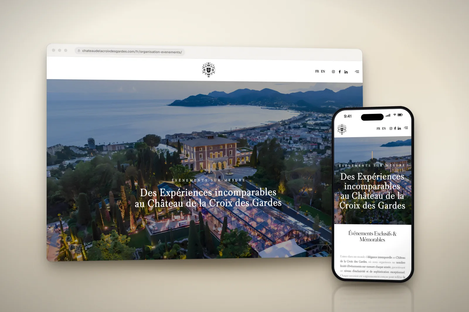 Page « Organisation d’événements » du site du château