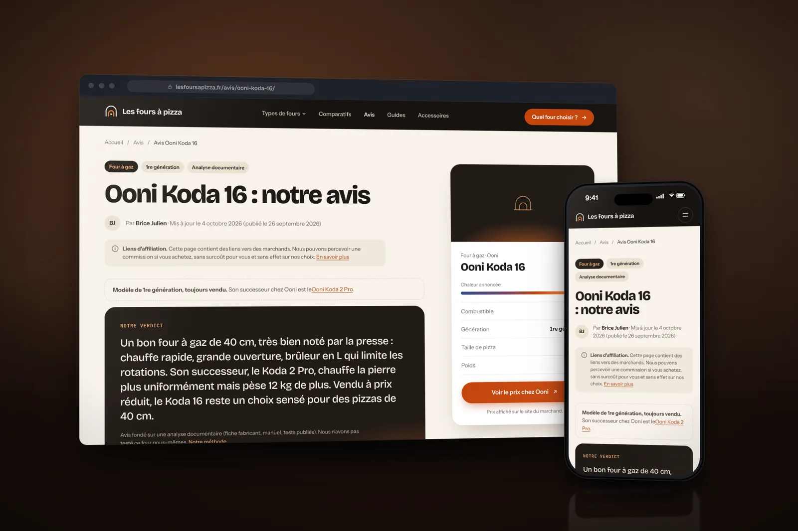 Avis Ooni Koda 16 sur lesfoursapizza.fr, avec son verdict et sa fiche